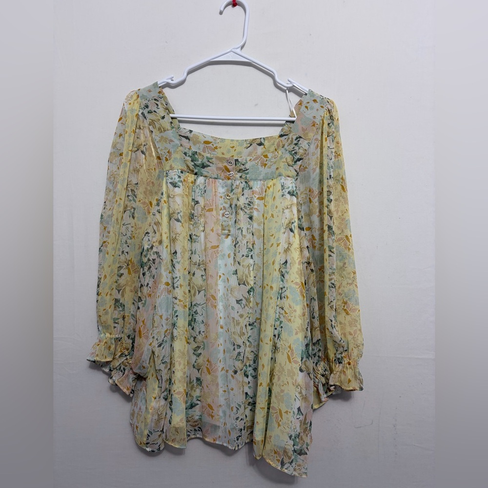 LC Lauren Conrad Floral Boho Blouse size XXL Sheer Long Sleeve Peasant Top(A465) - Picture 2 of 16
